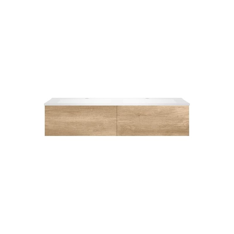 Sous meuble Coffee 2 tiroirs 140 duo chêne decor cachmire + double lavabo blanc