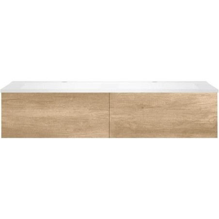 Sous meuble Coffee 2 tiroirs 140 duo chêne decor cachmire + double lavabo blanc