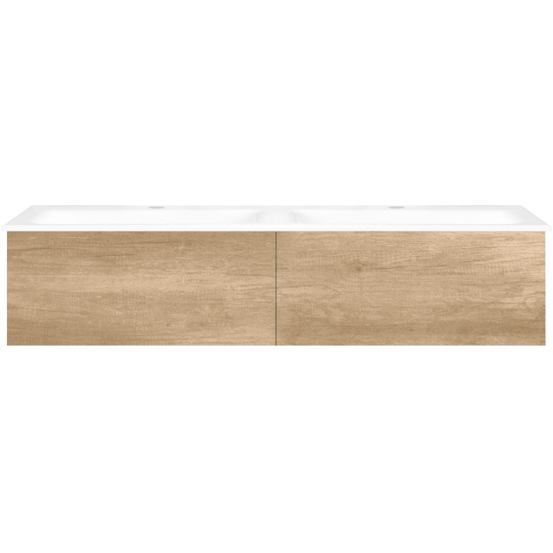 Sous meuble Coffee 2 tiroirs 140 duo chêne decor cachmire + double lavabo porcelaine blanc