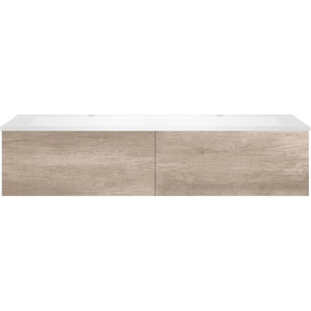 Sous meuble Coffee 2 tiroirs 140 duo chêne decor flanelle + double lavabo blanc
