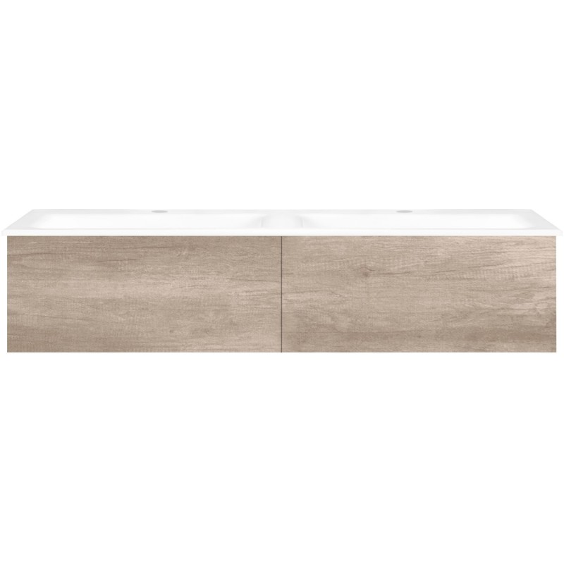 Sous meuble Coffee 2 tiroirs 140 duo chêne decor flanelle + double lavabo porcelaine blanc
