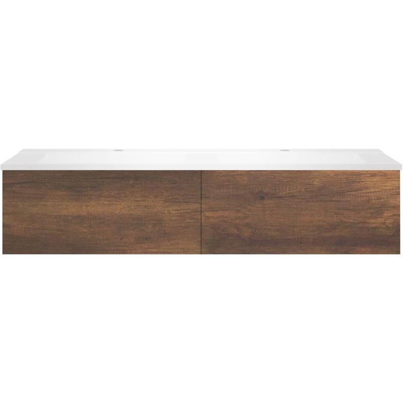 Sous meuble Coffee 2 tiroirs 140 duo chêne decor rouille + double lavabo blanc mat