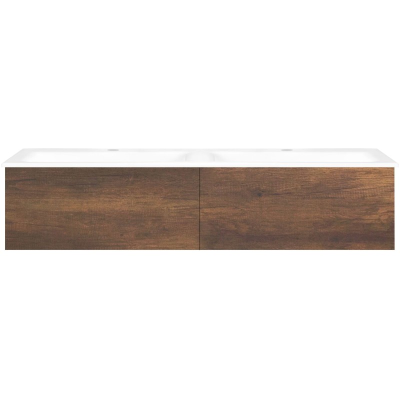 Sous meuble Coffee 2 tiroirs 140 duo chêne decor rouille + double lavabo porcelaine blanc