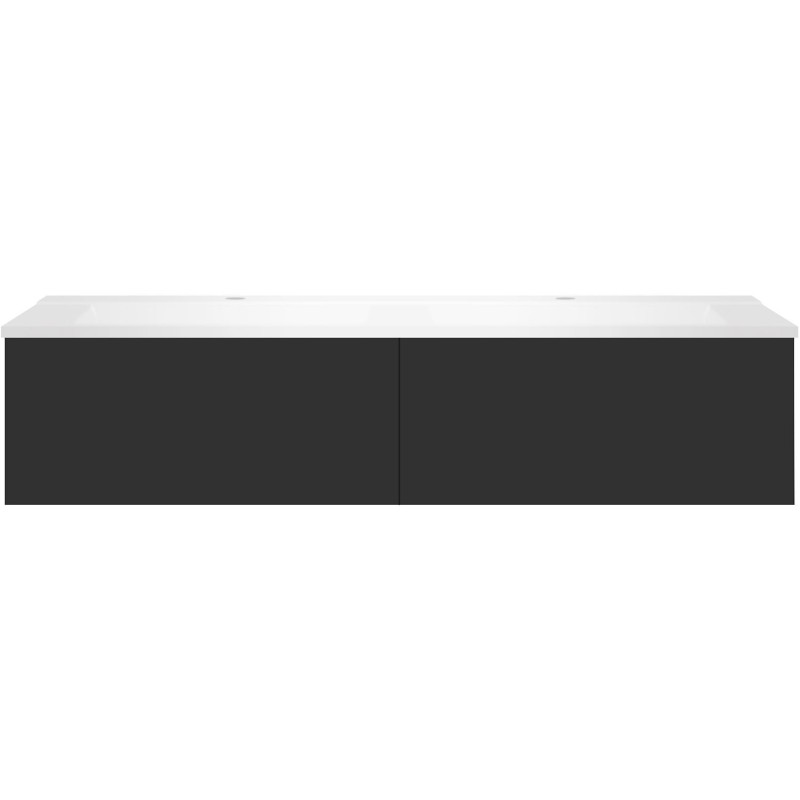 Sous meuble Coffee 2 tiroirs 140 duo graphite doux mat +double lavabo blanc