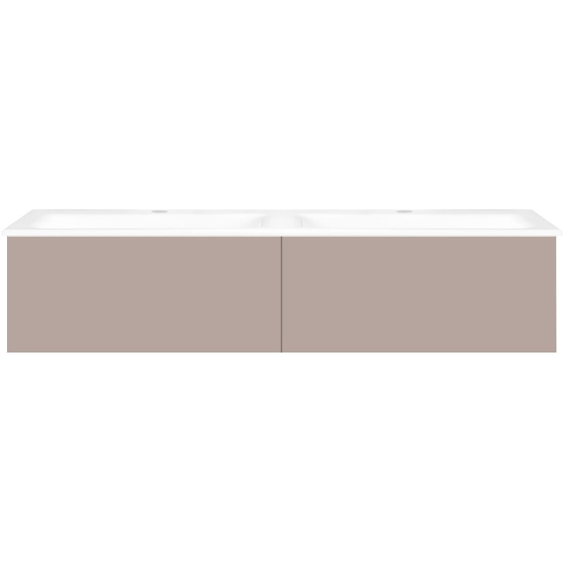 Sous meuble Coffee 2 tiroirs 140 duo gris basalte mat +double lavabo porcelaine blanc