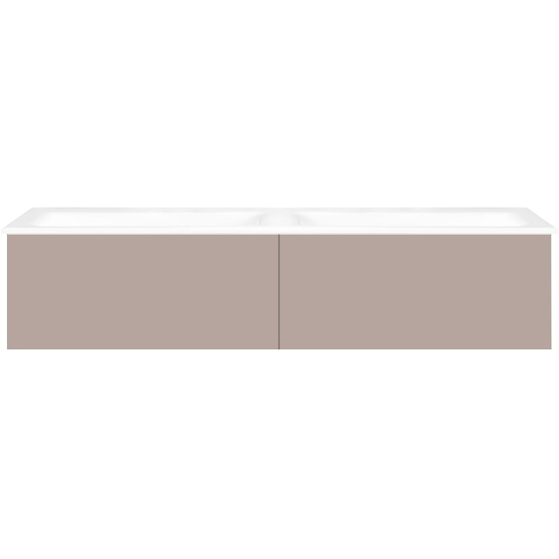 Sous meuble Coffee 2 tiroirs 140 duo gris basalte mat+double lavabo porcelaine sans trou robinet blanc