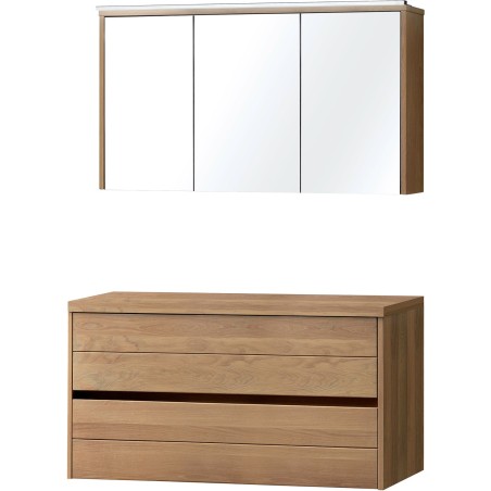 Meuble colori chêne massif 120cm pour lavabo à poser avec armoire toilette