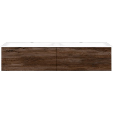 Sous meuble Coffee 2 tiroirs 140 duo noyer decor velours + double lavabo porcelaine blanc