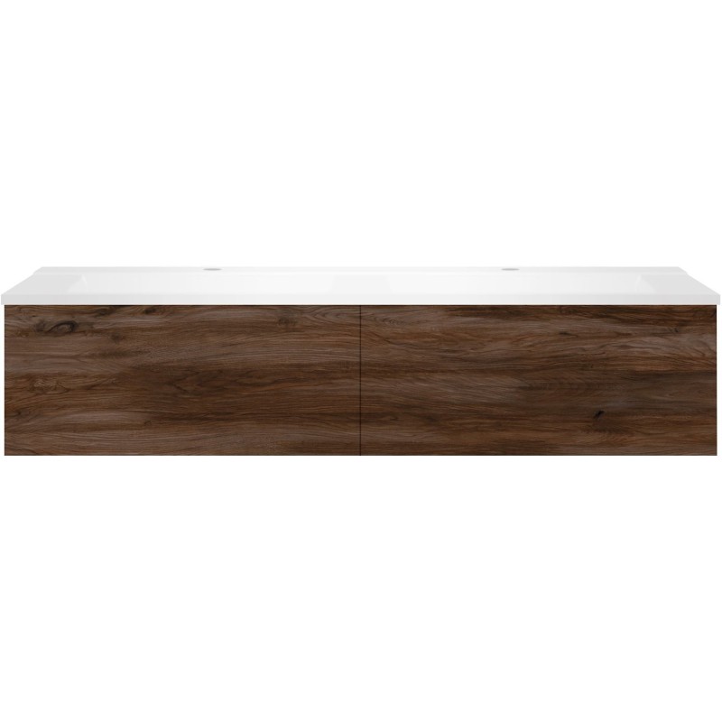 Sous meuble Coffee 2 tiroirs 140 duo noyer decor velours + double lavabo blanc mat