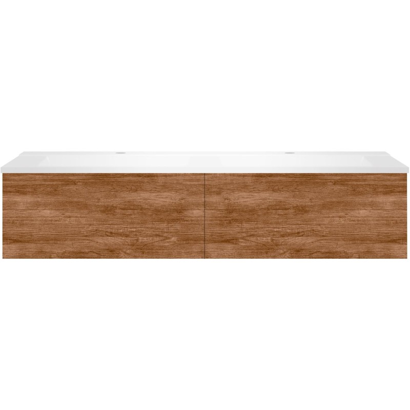 Sous meuble Coffee 2 tiroirs 140 duo tectona decor cannelle + double lavabo blanc mat