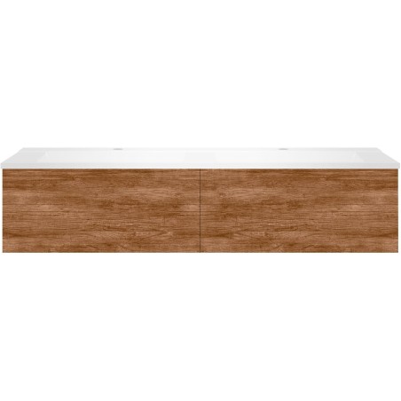 Sous meuble Coffee 2 tiroirs 140 duo tectona decor cannelle + double lavabo blanc mat