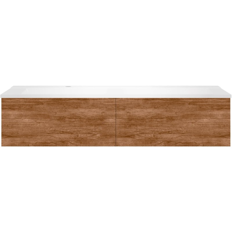 Sous meuble Coffee 2 tiroirs 140 tectona decor cannelle + lavabo gauche blanc mat