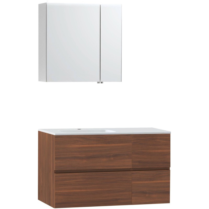 Meuble molto noyer 105 gauche marbre synthétique armoire toilette 70