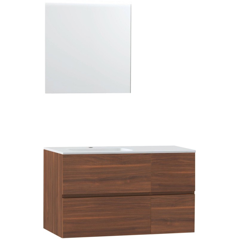 Meuble molto noyer 105 gauche marbre synthétique miroir