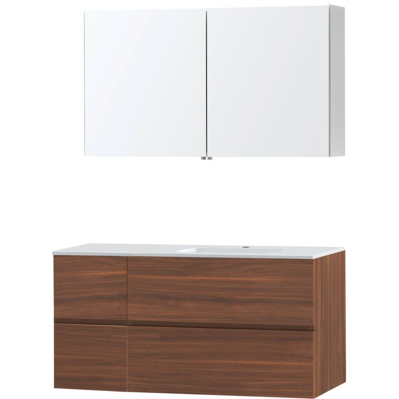 Meuble molto noyer 125 droite marbre synthétique armoire toilette