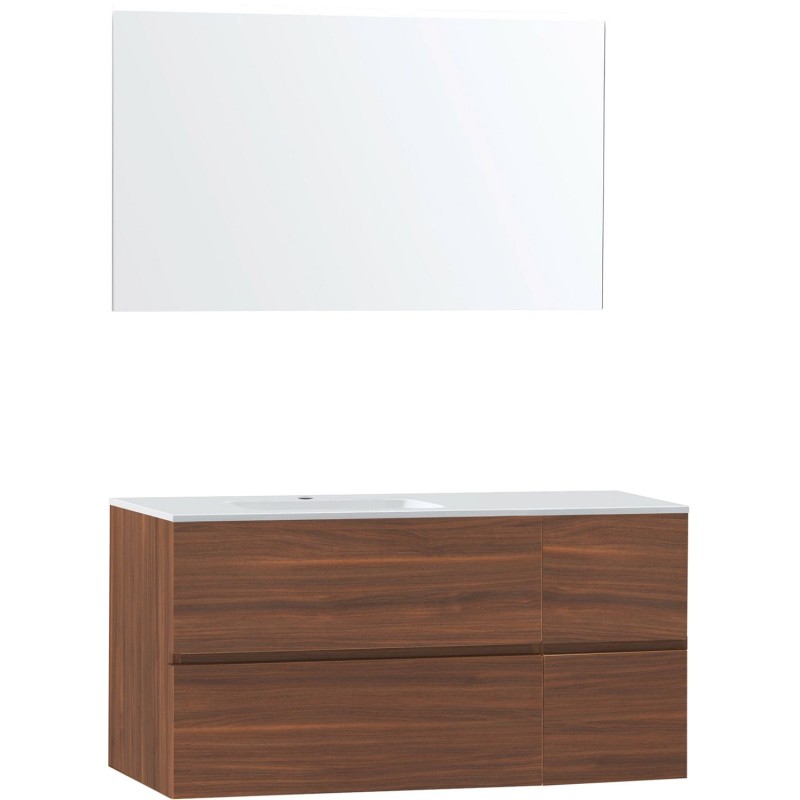 Meuble molto noyer 125 gauche marbre synthétique miroir