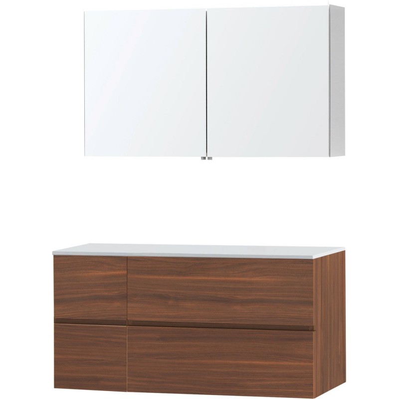 Meuble molto noyer 125 pour lavabo à poser solide armoire toilette