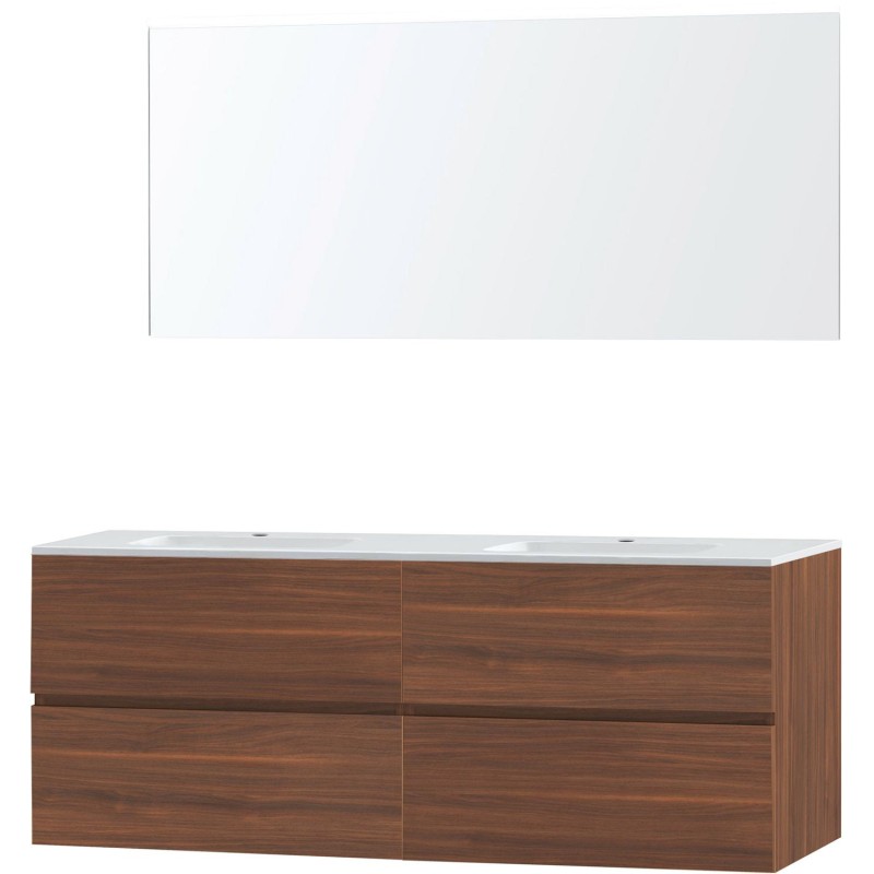 Meuble molto noyer 160 marbre synthétique miroir