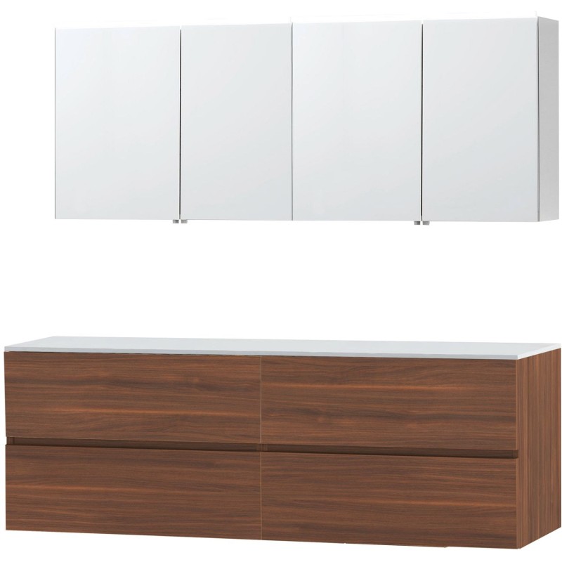 Meuble molto noyer 180 pour lavabo à poser solide armoire toilette