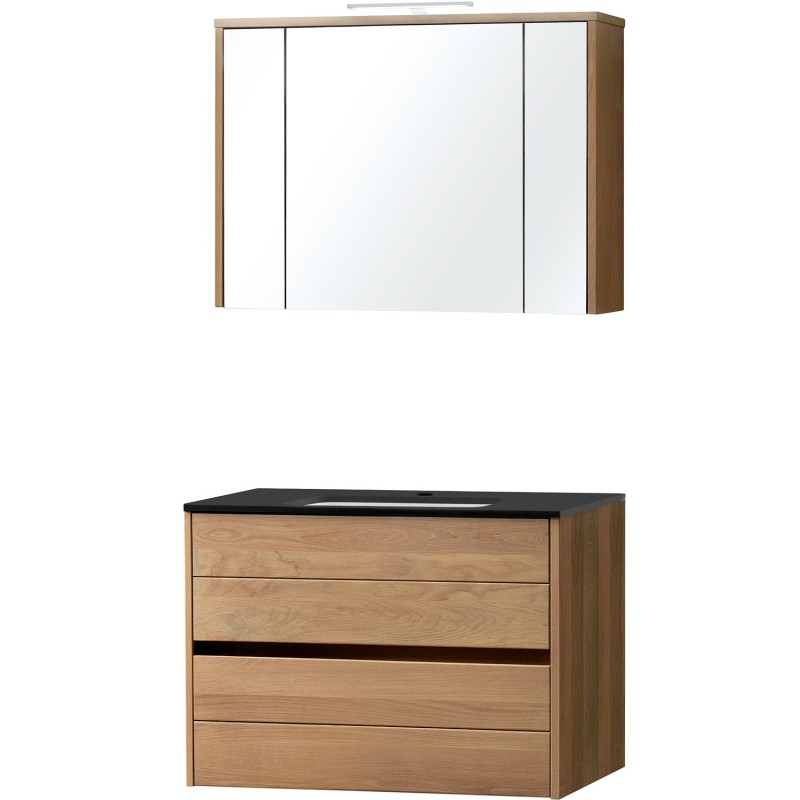 Meuble Combo coloris chêne massif 90 bleue belge avec armoire toilette