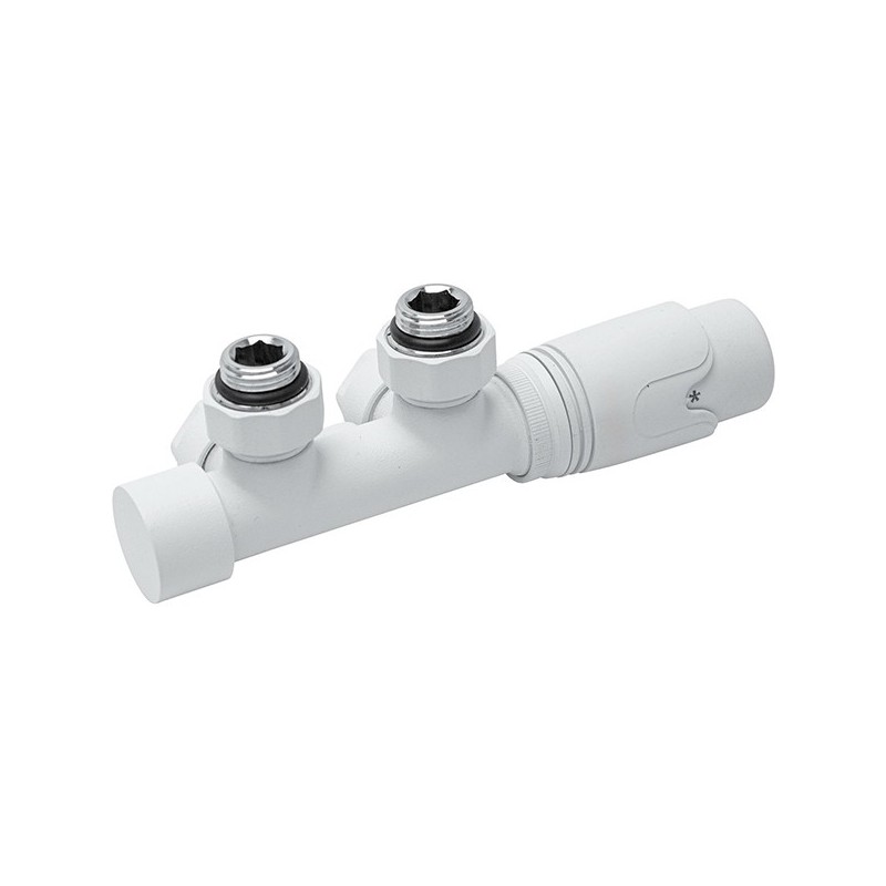D-design kit de robinet radiateur thermostatique bitube/monotube +raccord 16mm équerre blanc mat