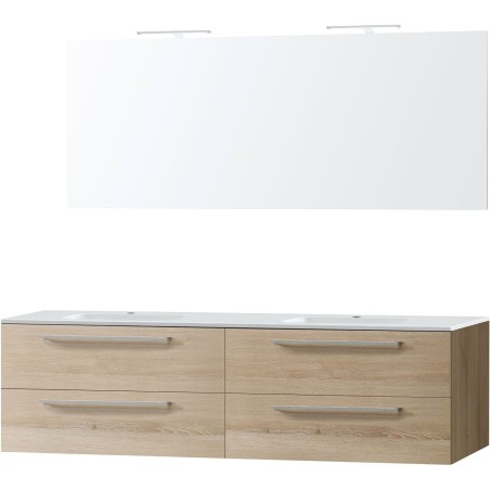 Meuble Combo uni coloris frêne 180 marbre synthétique avec miroir