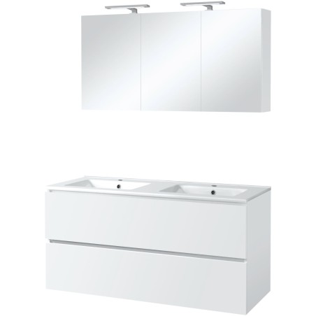 Meuble Ice duo armoire de toilette avec éclairage 120cm coloris blanc brillant