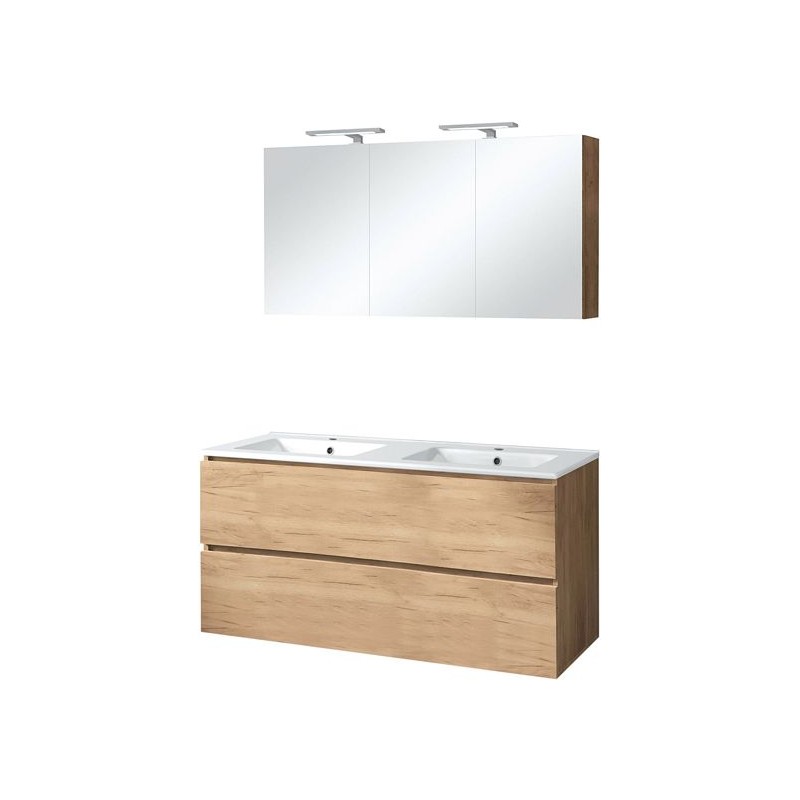 Meuble Ice duo armoire de toilette avec éclairage 120cm coloris chêne gris