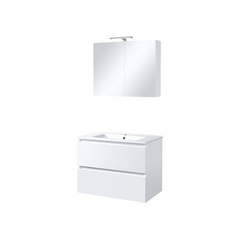 Meuble Ice duo armoire de toilette avec éclairage 80cm coloris blanc brillant