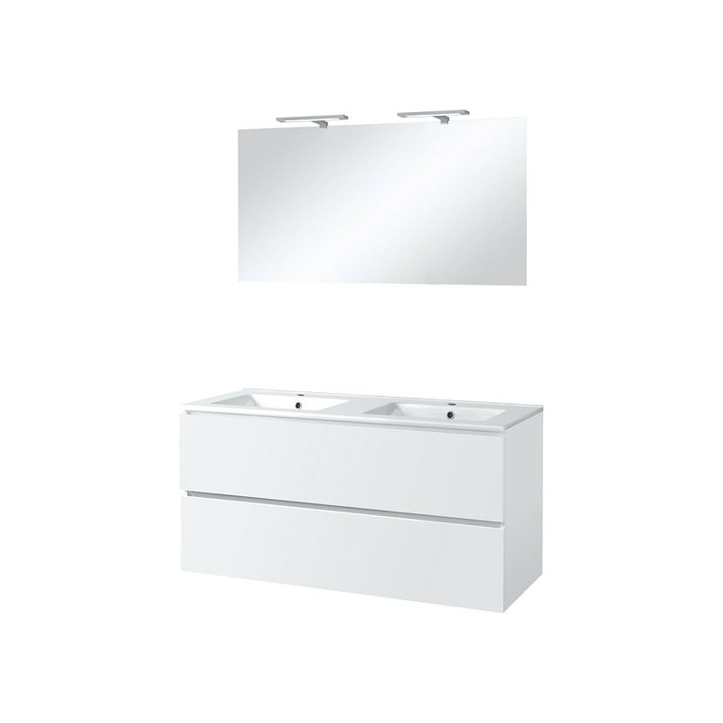 Meuble Ice duo miroir avec éclairage 120cm coloris blanc brillant