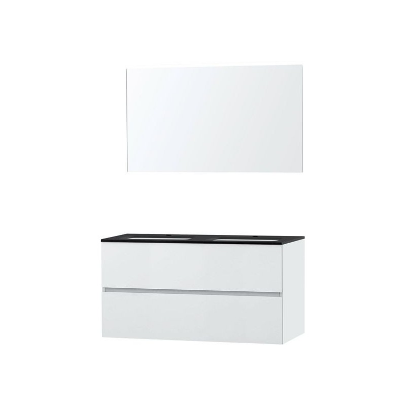 Meuble Molto 120 bleue belge avec miroir coloris poudre blanc