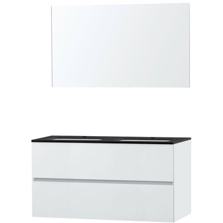 Meuble Molto 120 bleue belge avec miroir coloris poudre blanc