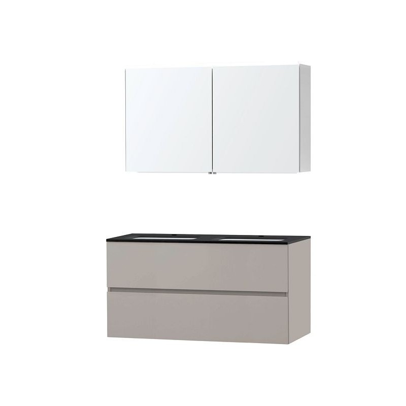 Meuble Molto 120 bleue belge avec armoire de toilette coloris poudre gris