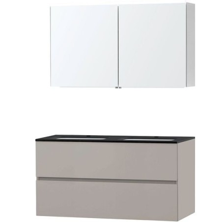 Meuble Molto 120 bleue belge avec armoire de toilette coloris poudre gris