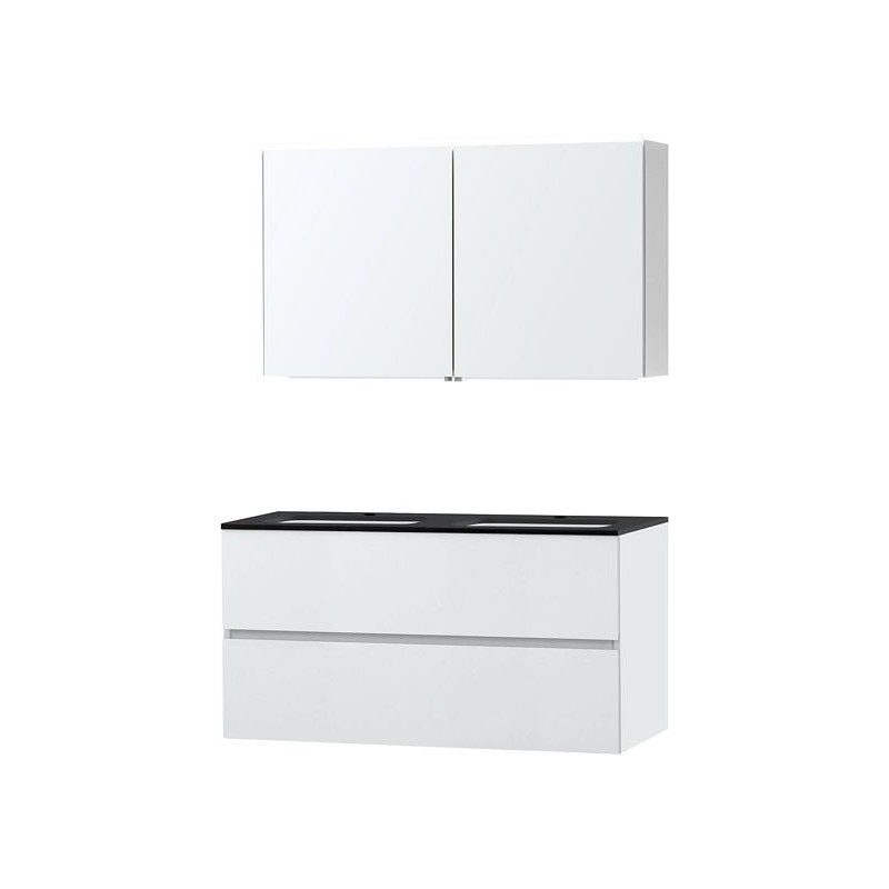 Meuble Molto 120 bleue belge avec armoire de toilette coloris poudre blanc