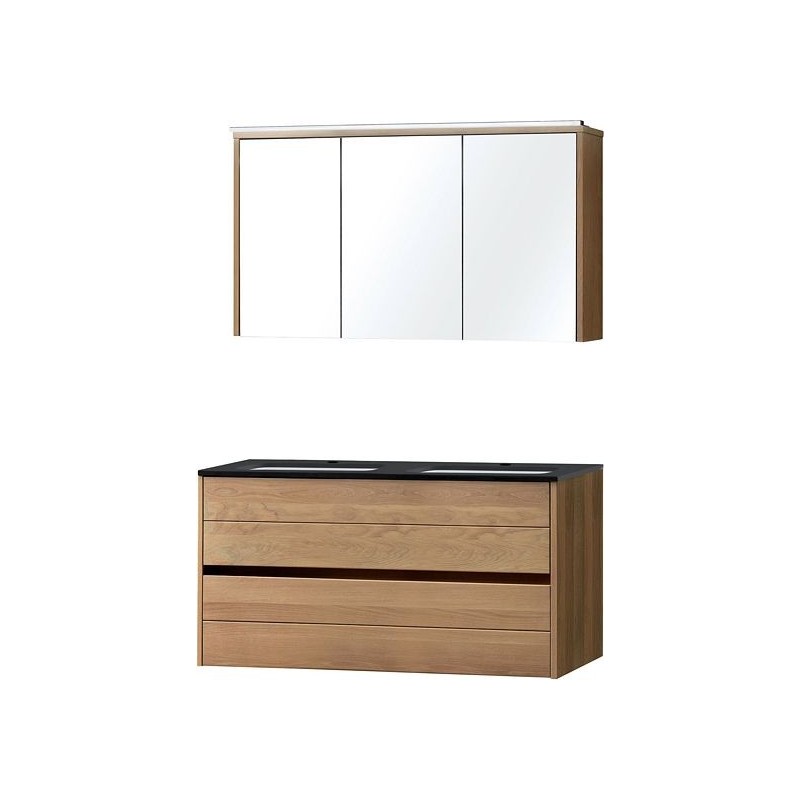 Meuble Molto 120 bleue belge avec armoire de toilette coloris chêne massif