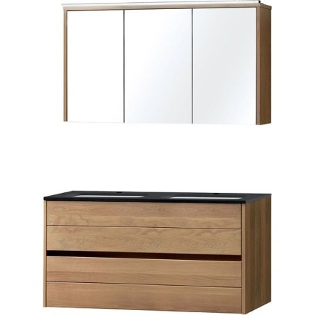 Meuble Molto 120 bleue belge avec armoire de toilette coloris chêne massif