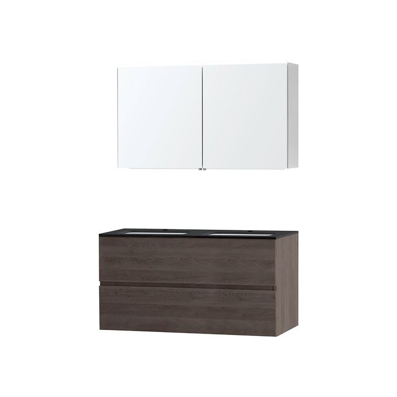 Meuble Molto 120 bleue belge avec armoire de toilette coloris chêne gris