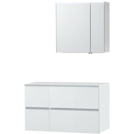 Meuble Molto 105 pour lavabo à poser solid avec armoire de toilette 70 coloris poudre blanc
