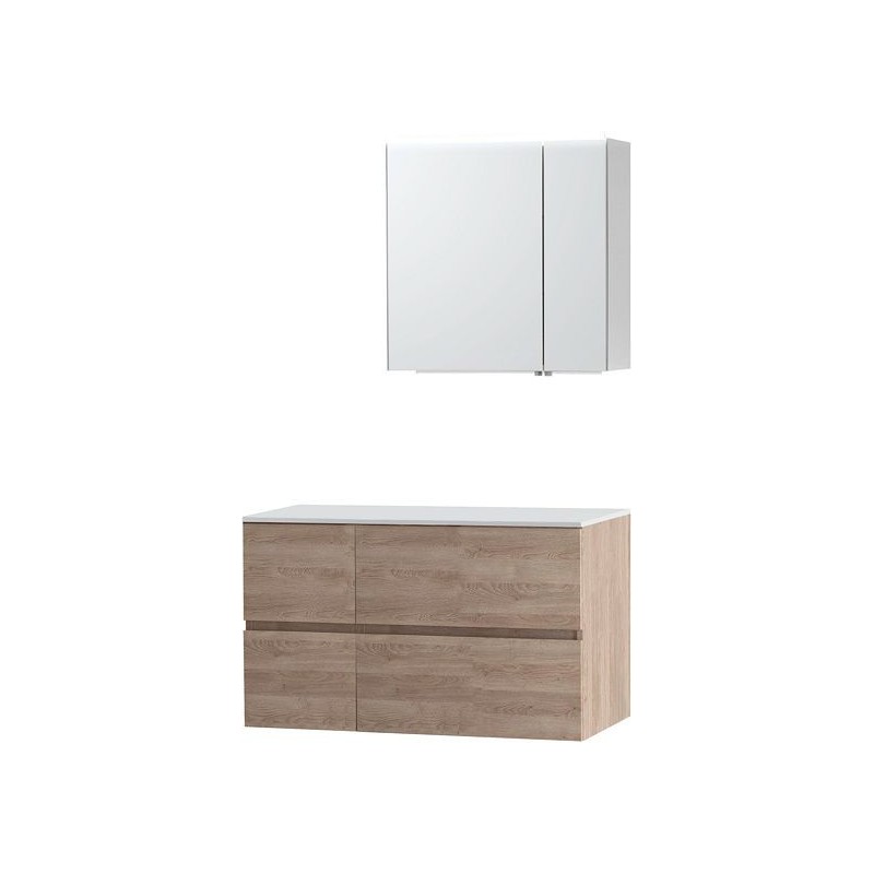 Meuble Molto 105 pour lavabo à poser solid avec armoire de toilette 70 coloris chêne naturel