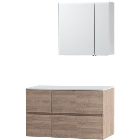 Meuble Molto 105 pour lavabo à poser solid avec armoire de toilette 70 coloris chêne naturel