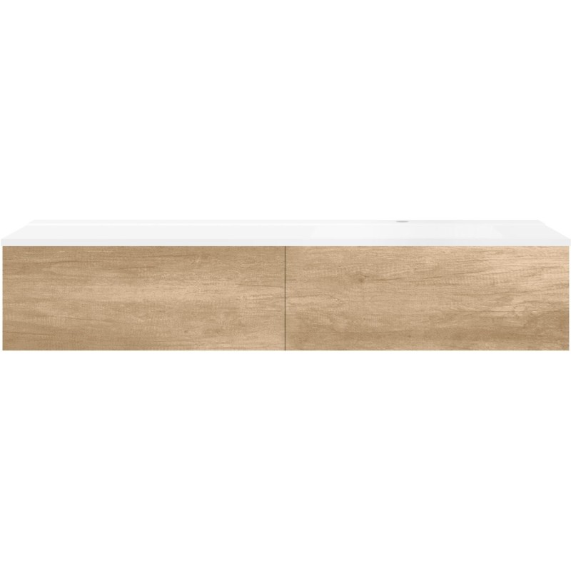 Sous meuble Coffee 2 tiroirs 160 chêne décor cachmire + lavabo droite blanc mat