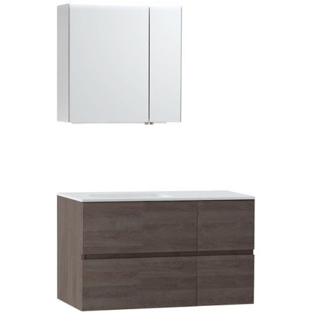 Meuble Molto 105 lavabo gauche solid avec armoire toilette 70 coloris chêne gris