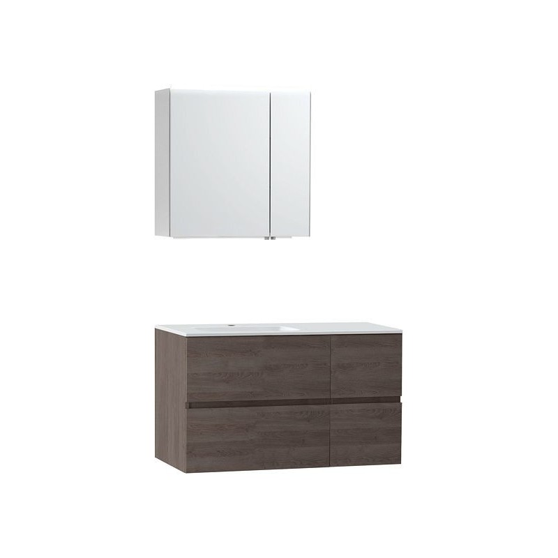 Meuble Molto 105 lavabo gauche marbre synthétique avec armoire toilette 70 coloris chêne gris