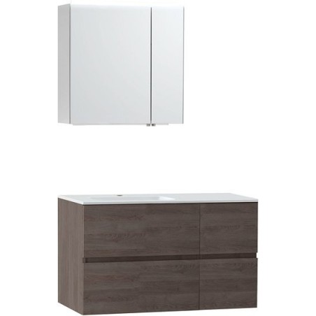 Meuble Molto 105 lavabo gauche marbre synthétique avec armoire toilette 70 coloris chêne gris
