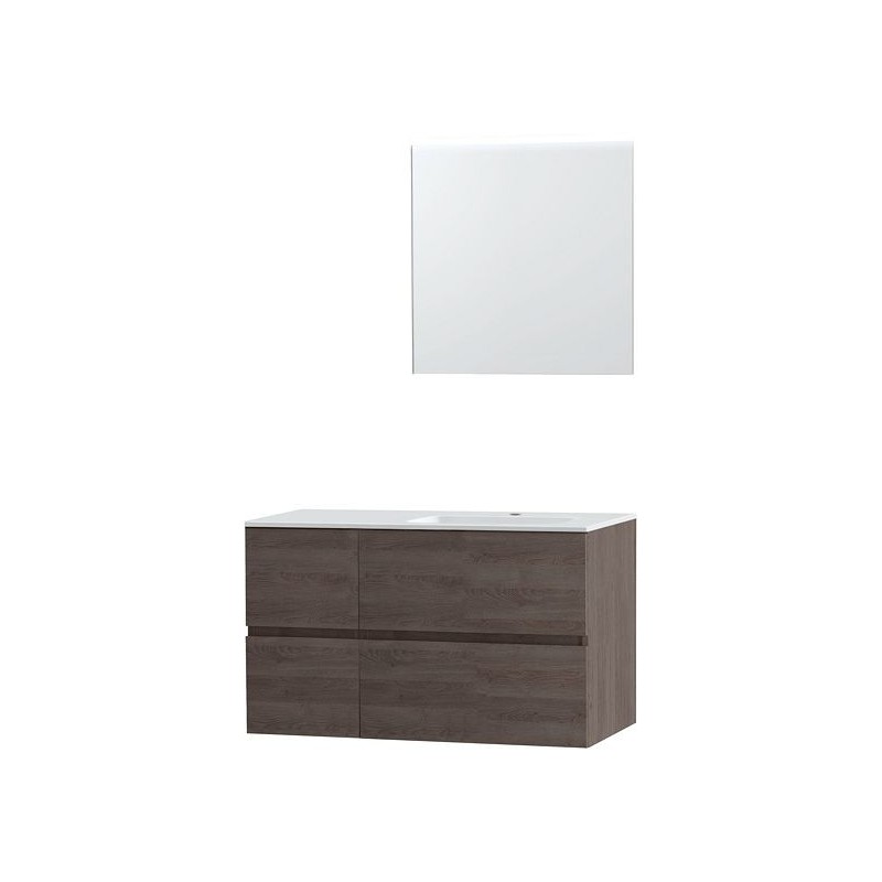 Meuble Molto 105 lavabo droite marbre synthétique avec miroir 70 coloris chêne gris