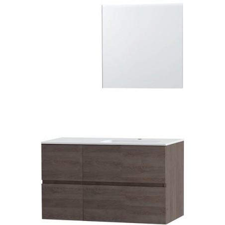 Meuble Molto 105 lavabo droite marbre synthétique avec miroir 70 coloris chêne gris