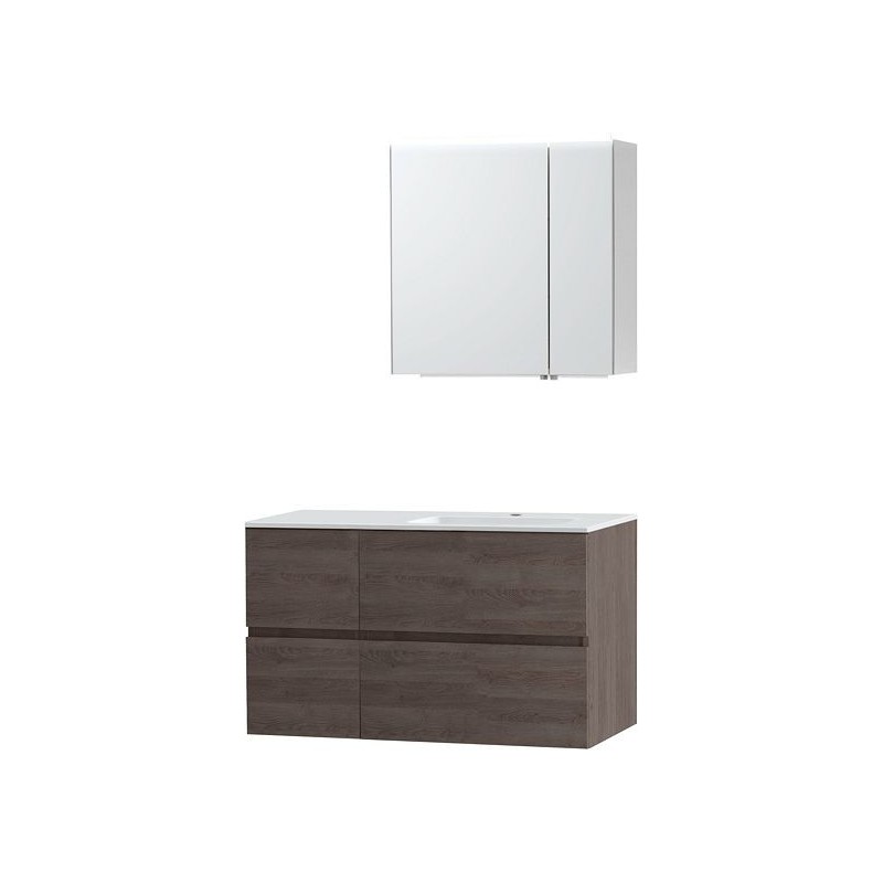 Meuble Molto 105 lavabo droite marbre synthétique avec armoire toilette 70 coloris chêne gris