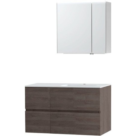 Meuble Molto 105 lavabo droite marbre synthétique avec armoire toilette 70 coloris chêne gris