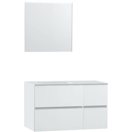 Meuble Molto 105 gauche solid avec miroir 70 coloris poudre blanc